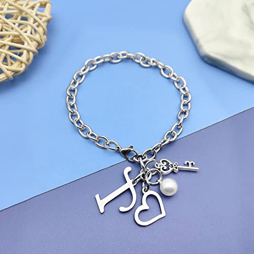 Initial A-Z Bracelets Gift for Women Girls Stainless Steel Chain Bracelet 26 Alphabet Jewelry Gifts for Birthday Anniversary Letter Bracelet Monogram Gifts for Sister Friend Girlfriends Mom 8.26 Inch - color: T