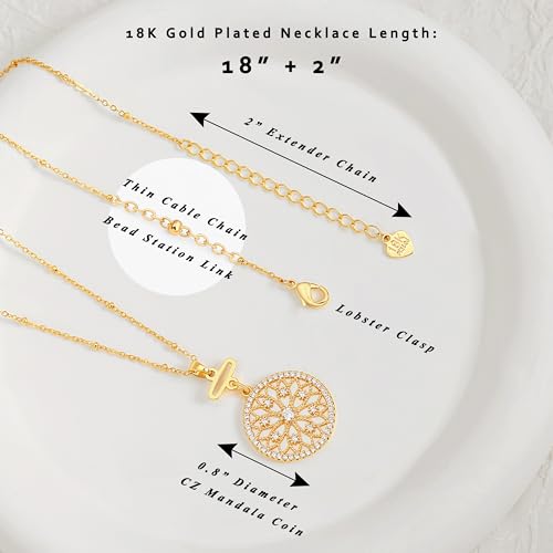Aobei Pearl 18K Gold Plated Pendant Necklace for Women Dainty Gold Chain Choker Love Heart Disc Coin Pearl Cross Toggle Jewelry - style: Mandala