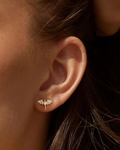 Flat Back Earrings for Women Cartilage Helix | Comfortable Dainty Cute Dragon Bee Bird Phoenix Dragonfly Cute Animal Leaf Spiral Rhombus Design Flatback Stud Earrings - color: gold dragon