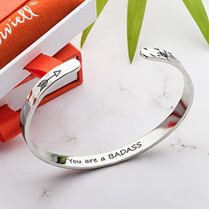 Bracelet - Gifts for Women – Inspirational, Friendships, Love, Mom, Daughters, Sisters, Christian, Graduations, Memorials & Wedding Gifts – 100+ Phrases – Stainless Steel, Gift Ready - color: BADASS Gift - You are a Badass