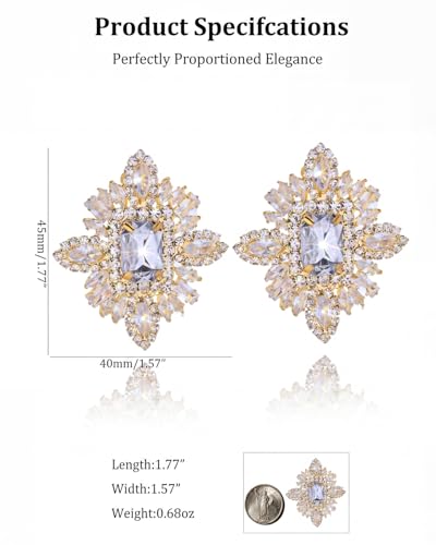 Prom Silver Clip On Earrings for Women Trendy Hypoallergenic Non Pierced Statement Cubic Zirconia Earrings for Women Large Rhinestone Earring Formal Wedding Jewelry Gifts - color: Gold