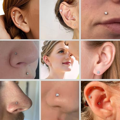 Gotumo 16G 18G 20G Flat Back Earrings Stud Titanium Threadless Nose Rings Tragus Labret Cartilage Lip Medusa Conch Body Piercing Jewelry Hypoallergenic for Women Men - color: Black, size: 18G Bar 5/6/7mm & CZ 2/3/4mm