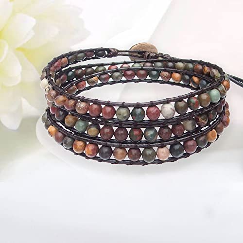 Genuine Stone Wrap Bracelets for Women Natural Crystal Beaded Wrap Bracelet 2/3/5 Adjustable Bohemian Bracelets Jewelry Gifts for Women Mom - color: picasso(3 wraps)