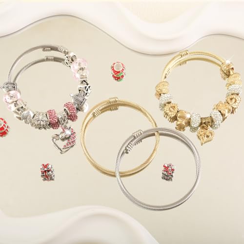 20Pcs Twisted Cable Wire Bracelet Stylish Fine Stainless Steel Open Cuff Bracelet 3mm Thin Adjustable Expandable Elastic Bangle Bracelets For Women Diy Jewelry Making Supplies Christmas Day Gift - color: 20pcs Gold Sliver Bracelet