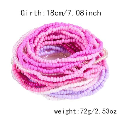 16-30Pcs Handmade Bohemian Colorful Crystal Seed Beads Stackable Adjustable Elastic Stretch Multilayerd Bracelets for Women Summer Vacation Beach Boho Bangle Jewelry - color: pink