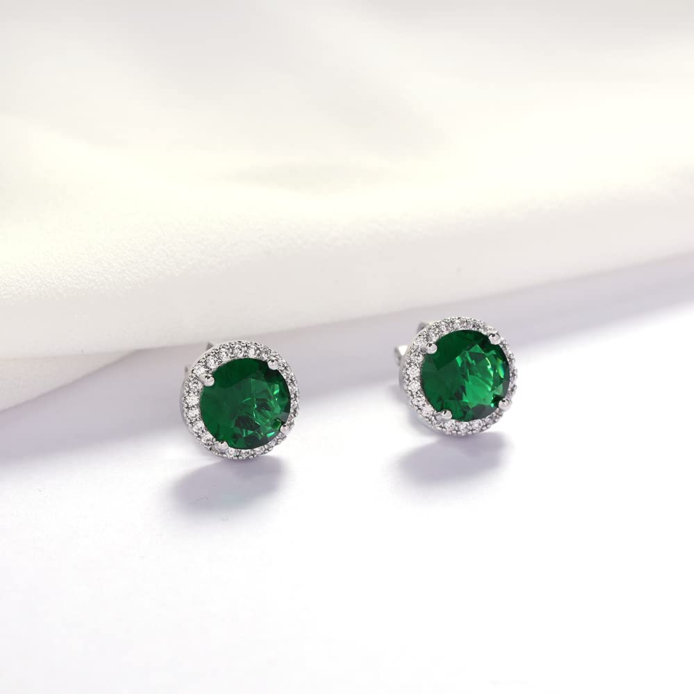 YOQUCOL 10MM Cubic Zirconia Crystal Clip On Stud Earrings Round Non Pierced Earrings for Women - color: Green