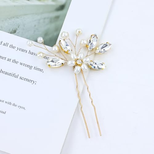 inSowni 17 Pieces Gold Metal Rhinestone Pearl Wedding Bridal Hair Side Comb Slides+U-shaped Flower Hair Pins+Pearl Twist Spiral Hairpins for Brides Bridesmaids Women Girls - color: Gold