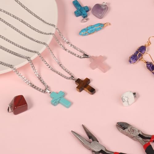 12PCS Natural Stone Cross Pendant Gemstone Charms Bulk for Jewelry Making | Healing Crystal Quartz Chakra Reiki Gemstone Pendants Charms Bulk for Necklace Craft - color: Tiger's Eye Cross