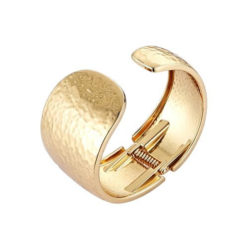 AsAlways 14K Gold Plated Hammered Cuff Bracelet for Women Wide Textured Open Cuff Bangle Statement Gold Chunky Bracelet Jewelry Gift - color: 02 Gold