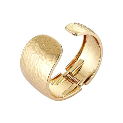 AsAlways 14K Gold Plated Hammered Cuff Bracelet for Women Wide Textured Open Cuff Bangle Statement Gold Chunky Bracelet Jewelry Gift - color: 02 Gold