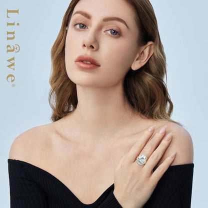 Linawe Costume Jewelry Adjustable Cocktail Ring for Women | Copper, Rhinestone, Cubic Zirconia, Oval, Fake Diamond, Crystal, Stone, Birthstone, Gemstone, Big, Chunky, Statement - color: Yellow Clear