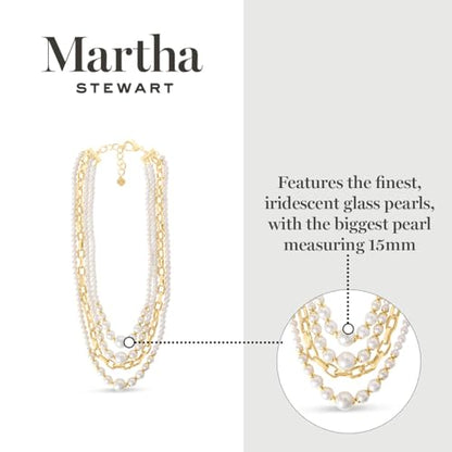 Martha Stewart Four Strand Pearl and Chain Necklace In Gold, Long, For Women