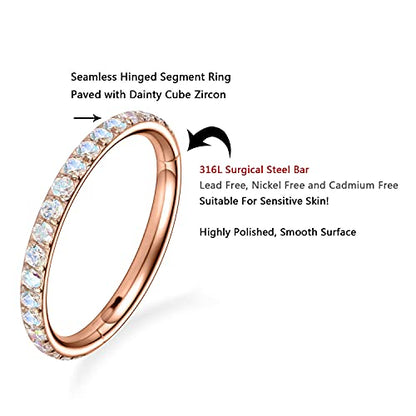 FUNLMO 20G 18G 16G 12G Nose Ring Hoop Conch Rook Daith Helix Tragus Piercing Jewelry 316L Surgical Steel Cartilage Earring Conch Hoop Earring Septum Jewelry Belly Lip Ring 5mm to 14mm - color: Rose gold-Clear ab CZ, 1pc