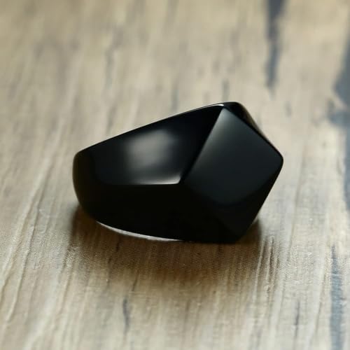 MYNENEY Stainless Steel Square Shape Signet for Men Statement Ring - color: Rhombus Black