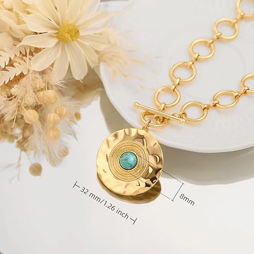 18k Gold Plated Chain Link Necklace for Women, Baroque Pearl/Compass Pendant Necklace - color: Big Medal