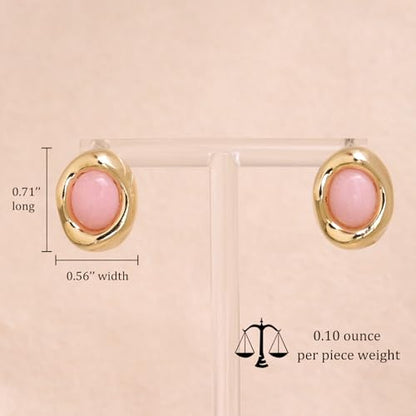 Jean Beau Chunky Gold Stone Stud Earrings for Women, Trendy Natural Gemstone Hypoallergenic Earing Valentine Jewelry Gift - color: Rose Quartz