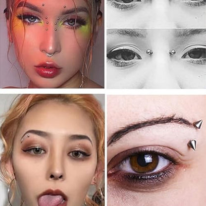Zolure Fake Piercing Fake Eyebrow Ring Fake Lip Labret Studs Replacement Balls Spike with 100pcs Sticker Non-Piercing Body Jewelry - color: Mix Color #1