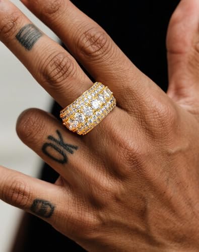 Bling Halo Stacking Ring for Men Women - 18k Gold Plated Stackable Cubic Zirconia Band - Created Diamond Iced Out Hip Hop Jewelry Gifts - color: Style C-Gold Plated, size: 10
