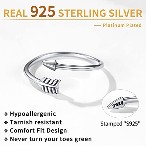 ChicSilver Toe Rings for Women 925 Sterling Silver Adjustable Toe Ring | 925 sterling silver, hypoallergenic for sensitive skin, adjustable open band, summer beach wear gift - color: H: Arrow (1 pc)
