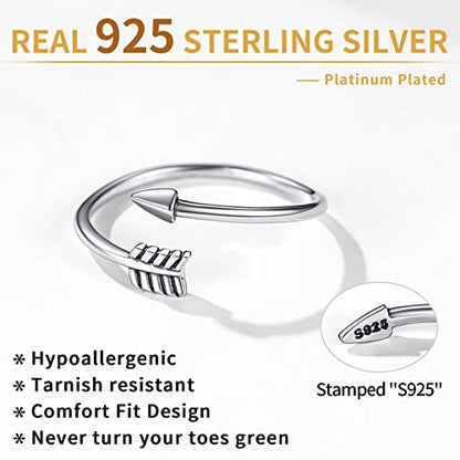 ChicSilver Toe Rings for Women 925 Sterling Silver Adjustable Toe Ring | 925 sterling silver, hypoallergenic for sensitive skin, adjustable open band, summer beach wear gift - color: H: Arrow (1 pc)