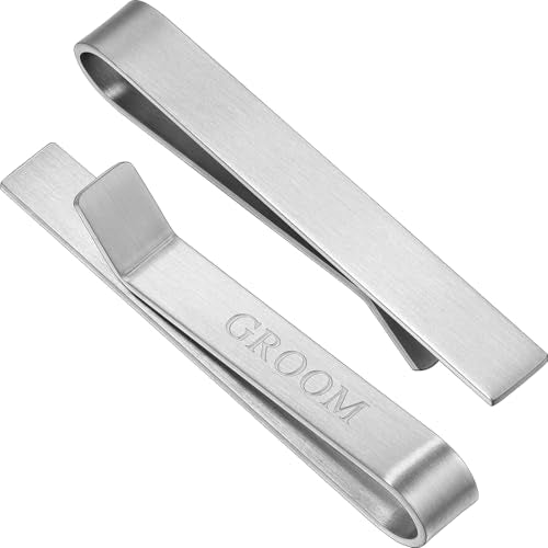 HAWSON Father of the Bride and Groom Tie Clip Best Man Skinny Stainless Steel Marriage Tie Bar Wedding Gift for Man - style: 2''-GROOM