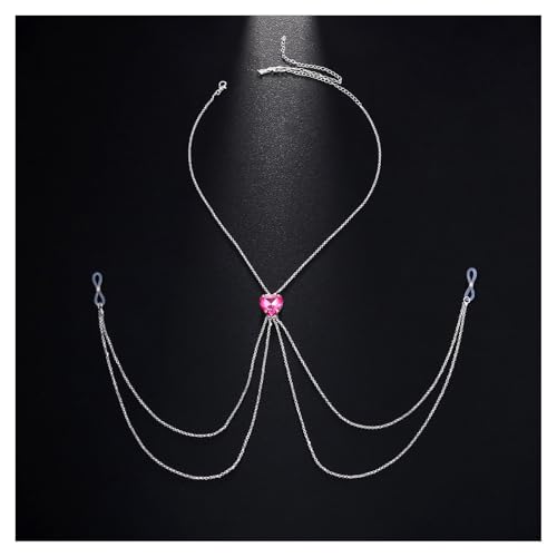 Crystal Heart Non Piercing Nipple Chain Layered Tassel Chest Chain Jewelry Festival Nipple Accessory Jewelry for Women - color: Pink