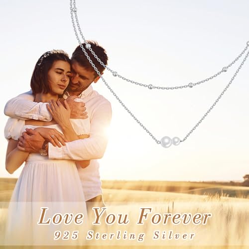 Yearace Choker Necklaces for Women S925 Sterling Silver Sideways Cross/Butterfly/Handcuffs/Infinity Interlocking/Chakra Choker Necklace Dainty Sideways Cross Necklace Jewelry Gift - style: Layered Pearl 16+14+2''