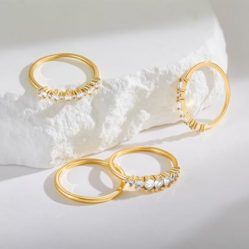 Cicy Bell Stackable Rings for Women 18K Gold Plated Non Tarnish Ring Set | Dainty Cubic Zirconia,Promise Wedding Engagement Rings, Statement Thin Rings,Trendy Jewelry Gifts - color: Gold-Style A, size: 7