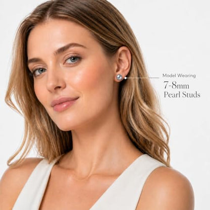 Cultured Pearl Stud Earrings for Women, Sterling Silver Hypoallergenic Gift - color: Gray, size: 8mm