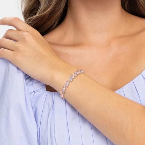 Crysdue Marquise Teardrop Cubic Zirconia Wedding Bridal & Prom Tennis Bracelets for Brides Bridesmaids, Silver/Gold/Rose Gold Plated Bracelet Gifts for Women - style: E_Rose gold 6.3-7.5"