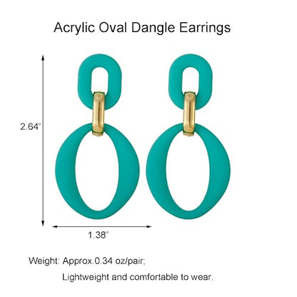 RUOFFETA Acrylic Rectangle Earrings, Fashion Acrylic Square/Oval/Hoop Statement Drop Earrings for Women - color: Aqua Oval