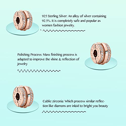 Annmors S925 Clip Spacer Safety Chain Stopper Charms for Pandora, Gift Mom Daughter Friend Sister Wife Grandma Girlfriend Fmaily On Christmas Mothers Valentines Halloween Graduation - color: B06-Pavé Lines Clips
