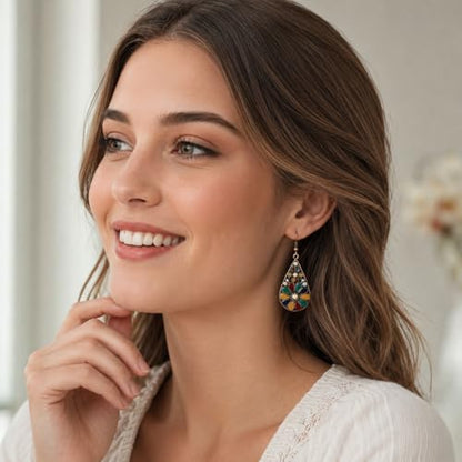 Colorful Green Teardrop Earrings for Women - Bohemian Style Enamel Dangle Earrings Lightweight Fashion Jewelry for Daily/Wedding/Party - color: Blue
