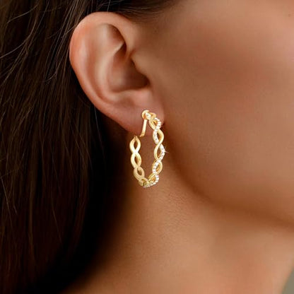 Clip On Hoop Earrings for Women Lightweight - Silver Twisted Clip-on Hoop Earings With Cubic Zirconia Fake Non Pierced Ears Jewelry - style: CZ-G25mm