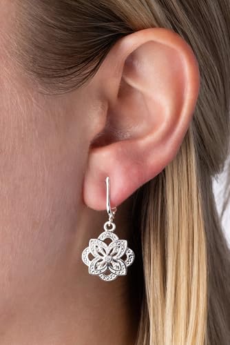 Silver Clip On Earrings For Women, They Look Pierced, Don't Pinch & Won't Fall Off, Hypoallergenic & Lightweight - color: Silver Double Flower