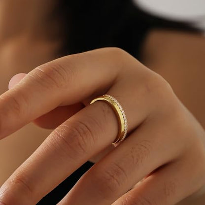 Gold Rings for Women Non Tarnish Stackable Rings 14k Gold Plated Pinky Ring for Women Cubic Zirconia Gift - color: Dual Stacking Rings