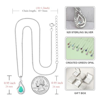 STARCHENIE Infinity Teardrop Necklace for Women 925 Sterling Silver Pendant Birthstone Jewelry - color: Silver-Green Opal