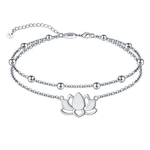 Anklet for Women S925 Sterling Silver Adjustable Foot Charm Ankle Bracelet Anklets Jewelry 9.5-10.5 Inches - color: Yoga Anklet