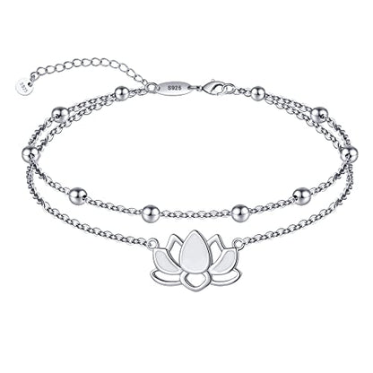 Anklet for Women S925 Sterling Silver Adjustable Foot Charm Ankle Bracelet Anklets Jewelry 9.5-10.5 Inches - color: Yoga Anklet