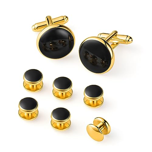 Men's Cufflinks & Tuxedo Studs Set - 316L Stainless Steel Formal Wedding Jewelry, Groomsmen Gift Set with Gift Box - color: 8pcs gold