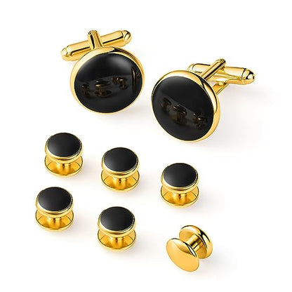 Men's Cufflinks & Tuxedo Studs Set - 316L Stainless Steel Formal Wedding Jewelry, Groomsmen Gift Set with Gift Box - color: 8pcs gold