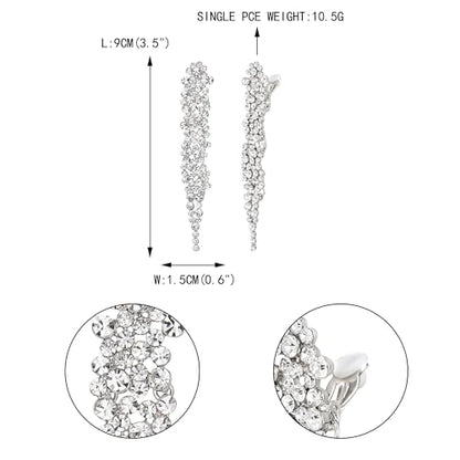 EVER FAITH Rhinestone Crystal Art Deco Statement Clip-on Earring, Wedding Prom Long Chandelier Dangle Earrings for Women - color: Clear Silver-Tone