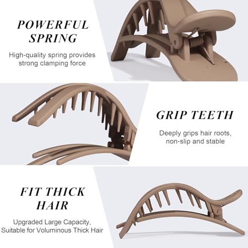 Large Flat Hair Clips for Women, French Flat Claw Clips for Medium Thick Hair | Strong Hold Hair Clips for Styling, Driving, Daily Wear | Beige, Light Dark Khaki, Black - 4Pcs - color: Black, Dark Khaki, Light Khaki, Beige