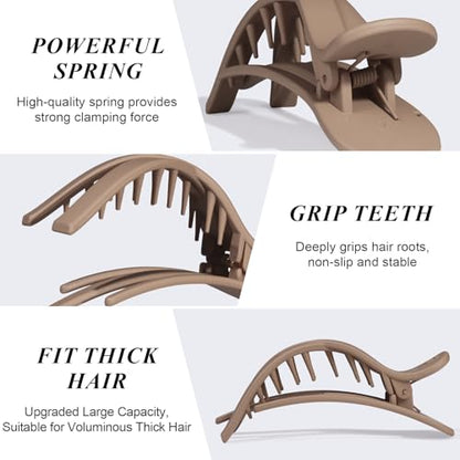 Large Flat Hair Clips for Women, French Flat Claw Clips for Medium Thick Hair | Strong Hold Hair Clips for Styling, Driving, Daily Wear | Beige, Light Dark Khaki, Black - 4Pcs - color: Black, Dark Khaki, Light Khaki, Beige