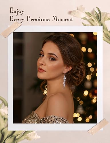 PATISORNA 925 Sterling Silver Dangle Earrings for Women Trendy Hypoallergenic White Gold Plated Leverback Drop Earrings Long Lightweight Statement Earring for Wedding Brides - color: Long CZ