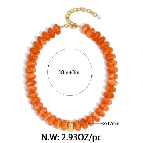 Chunky Beaded Necklace for Women Boho Statement Bead Necklace Adjustable Choker with Polished Disc/Square Beads Trendy Summer Beach Jewelry Gifts - color: Orange