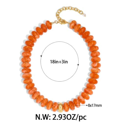 Chunky Beaded Necklace for Women Boho Statement Bead Necklace Adjustable Choker with Polished Disc/Square Beads Trendy Summer Beach Jewelry Gifts - color: Orange