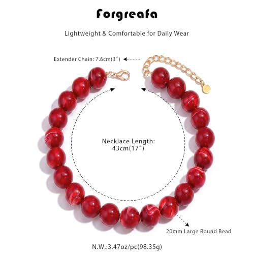 Chunky Beaded Necklace for Women Trendy Boho Collar Statement Necklace Large Round Resin Beads Choker Necklaces Summer Beach Jewelry Gifts - color: Red