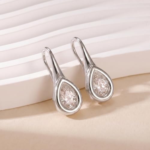 14K Gold & Silver Plated Trendy Bezel Set Cubic Zirconia Drop Earrings Minimalist Teardrop Hook Earrings for Women Diamond Crystal Charm Statement Teardrop Earrings Jewelry Gifts - color: Silver-Waterdrop zircon