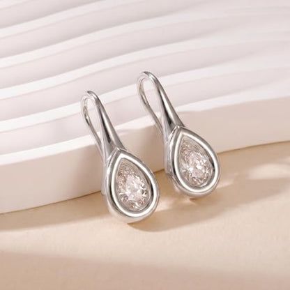 14K Gold & Silver Plated Trendy Bezel Set Cubic Zirconia Drop Earrings Minimalist Teardrop Hook Earrings for Women Diamond Crystal Charm Statement Teardrop Earrings Jewelry Gifts - color: Silver-Waterdrop zircon